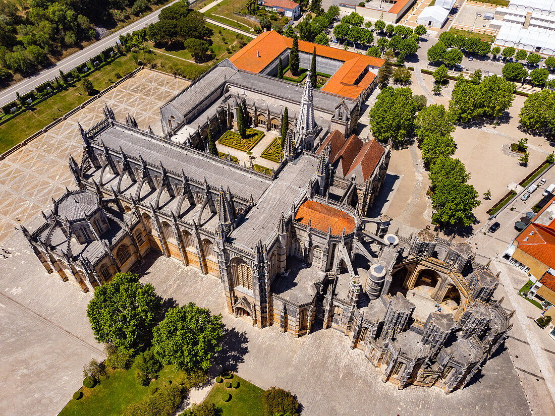  Aerial view of the impressive World Heritage Monastery of Mosteiro da Batalha with church and cloister, Portugal 