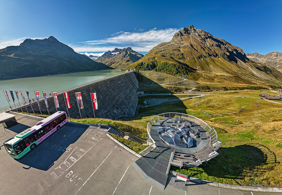  Bieler Höhe with Silvretta reservoir and viewing platform, Bieler Höhe, Silvretta High Alpine Road, Silvretta, Vorarlberg, Austria 