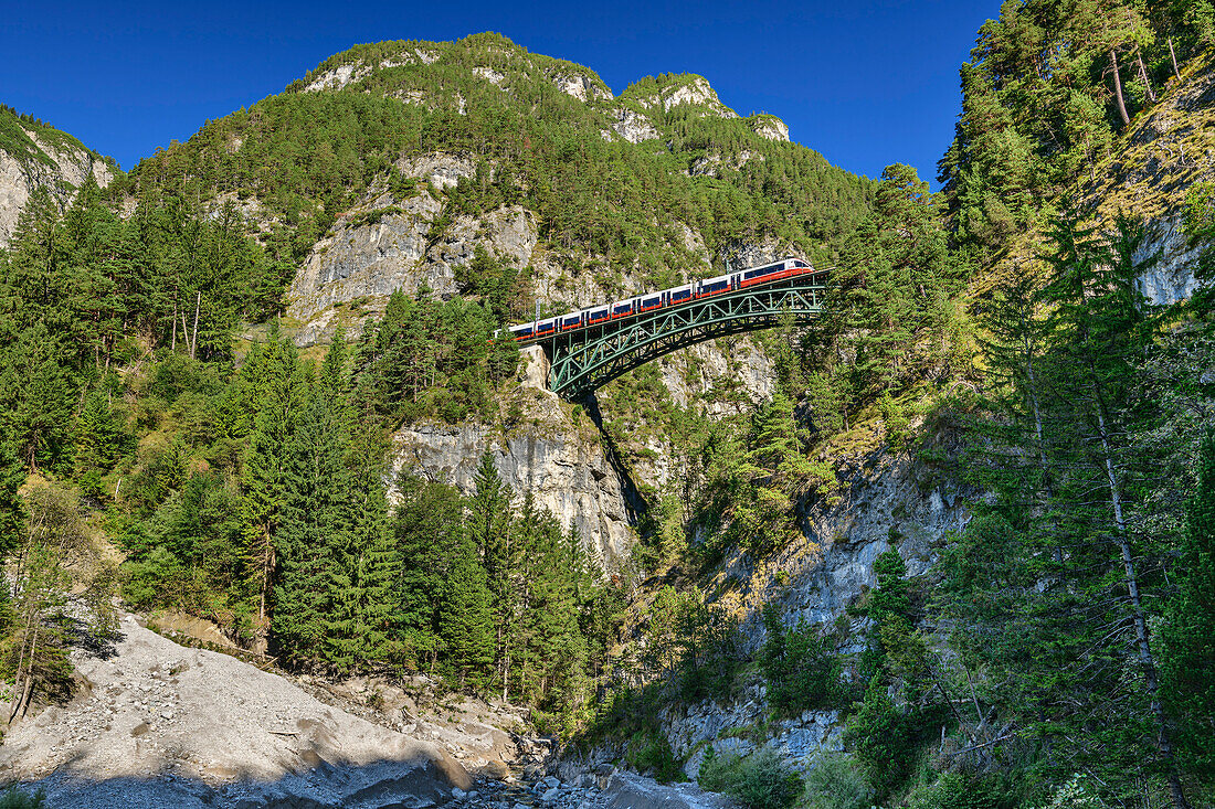  Train runs over Schlossbachklamm Viaduct, Karwendelbahn, Mittenwaldbahn, Tyrol, Austria 