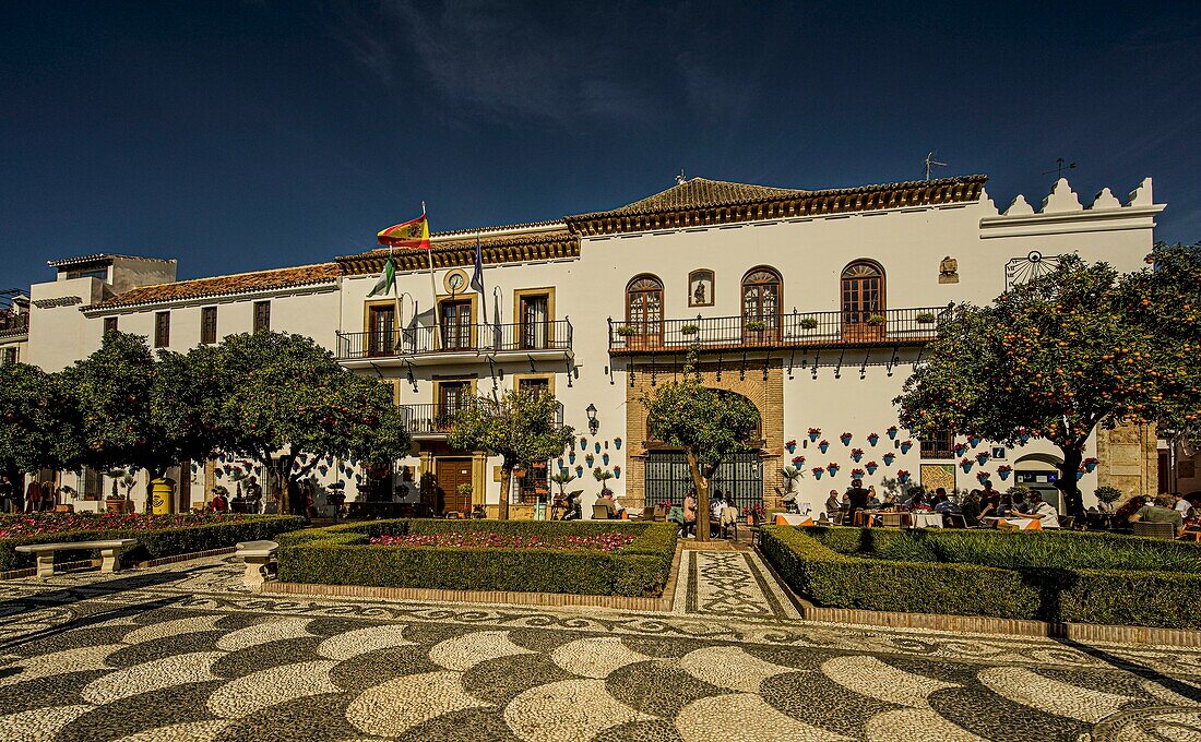  Plaza de los Naranjos in the old town of Marbella with a view of the town hall, Costa del Sol, Andalusia, Spain, 