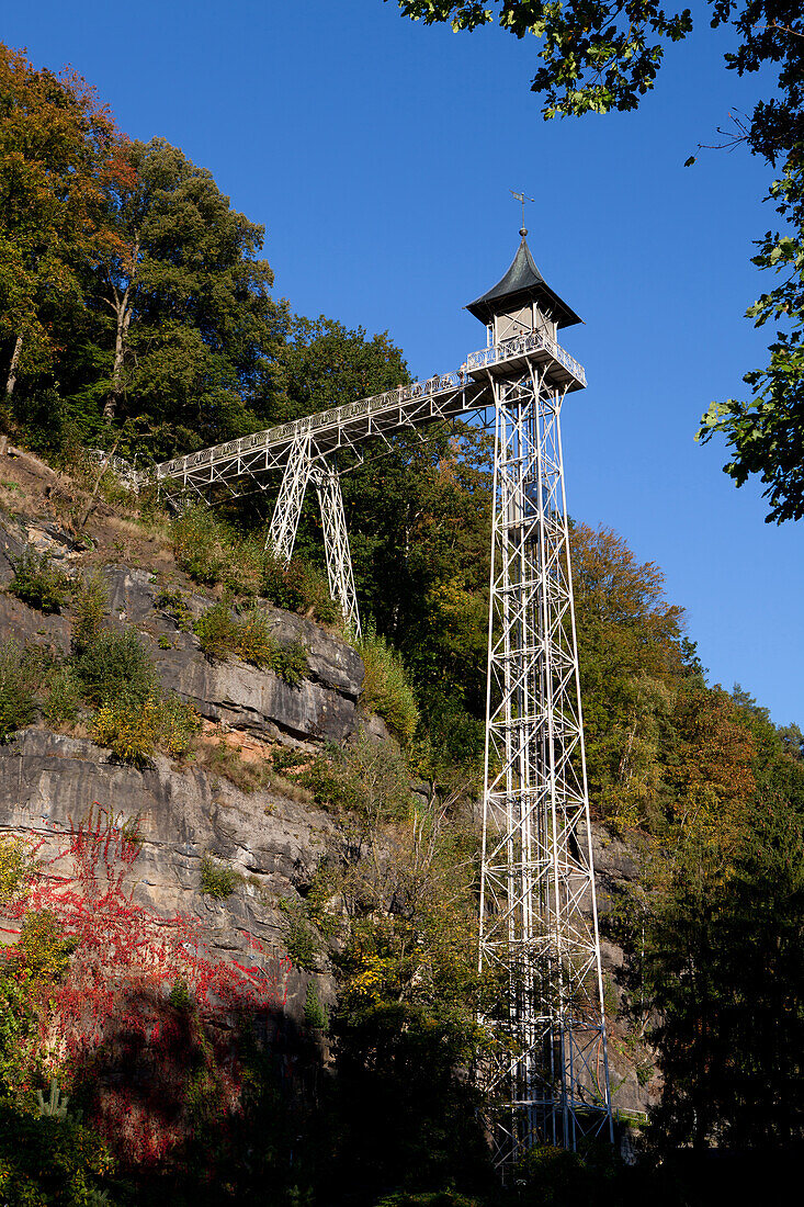  Historic passenger elevator in Bad Schandau, Elbe Sandstone Mountains, Saxony, Germany 