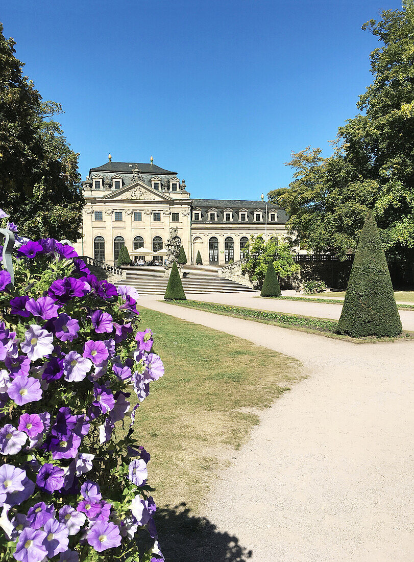  View from the castle park to the city palace and the orangery in Fulda, Hesse, Germany 