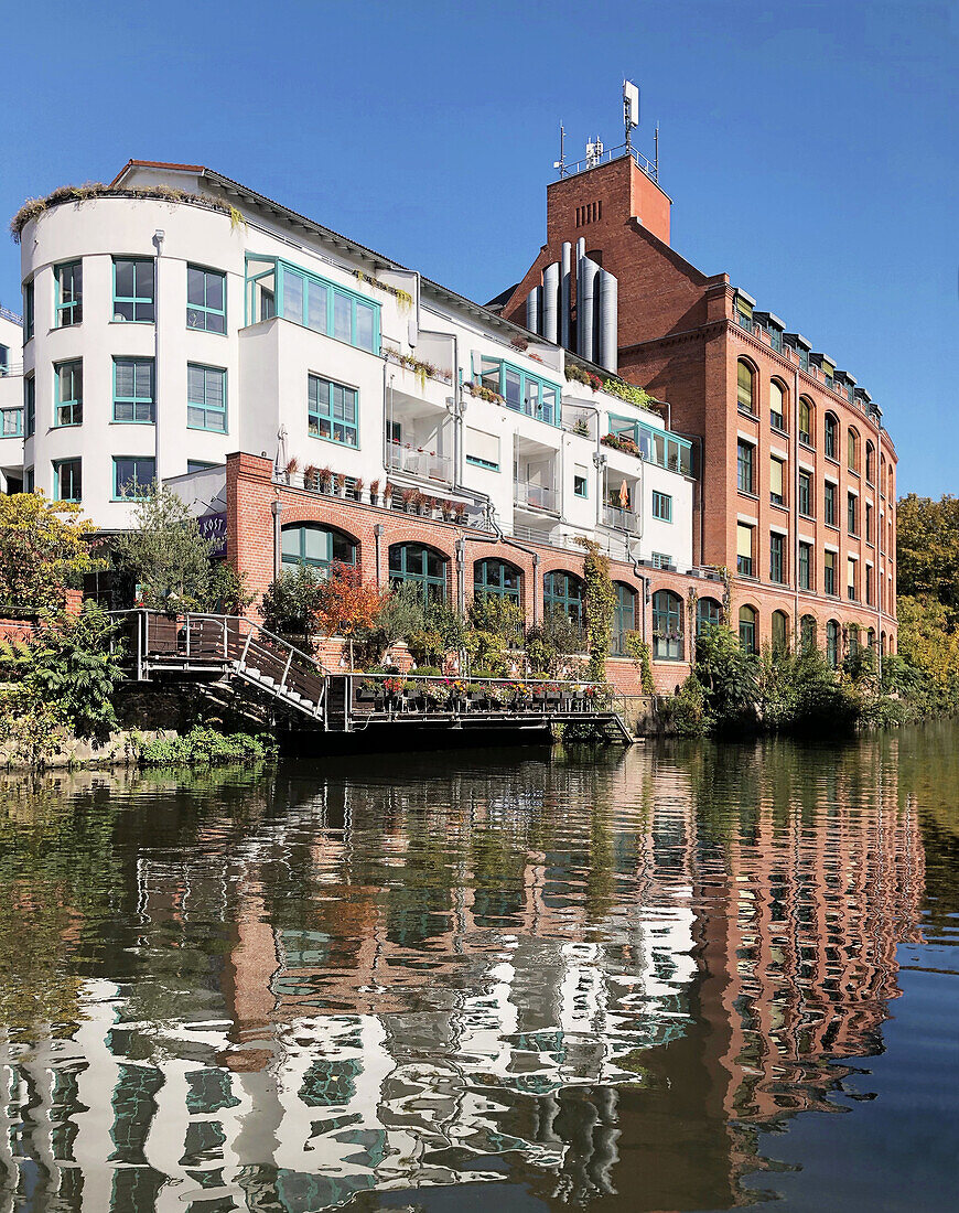  Karl-Heine-Kanal, view of former factory buildings, Leipzig, Saxony, Germany 