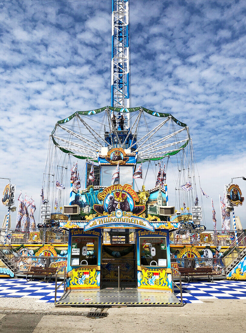  Ride &quot;Bayern-Tower&quot; at the fair in Nuremberg, Bavaria, Germany 