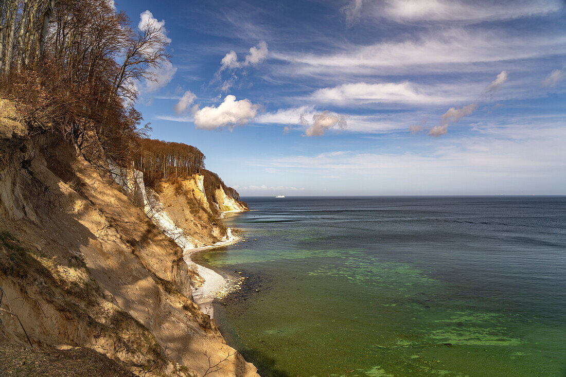  The famous chalk cliffs on the Baltic Sea coast in the Jasmund National Park, Ruegen Island, Mecklenburg-Western Pomerania, Germany   