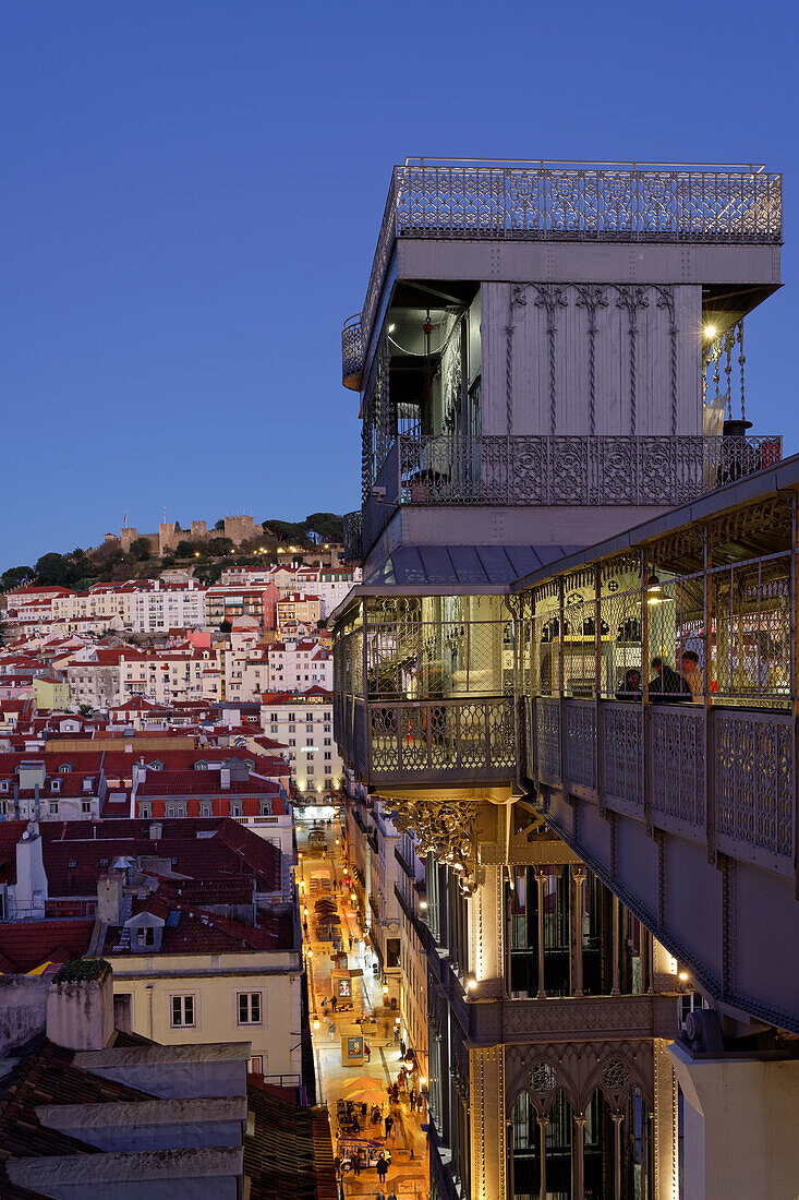  View over the Baixa to Castelo, Lisbon, Portugal. 