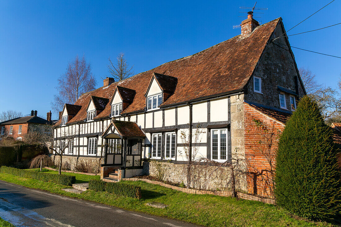 Timber framed historic listed building, The Old House, West Lavington, Wiltshire, England, UK - Late C16, early C17, and later C17