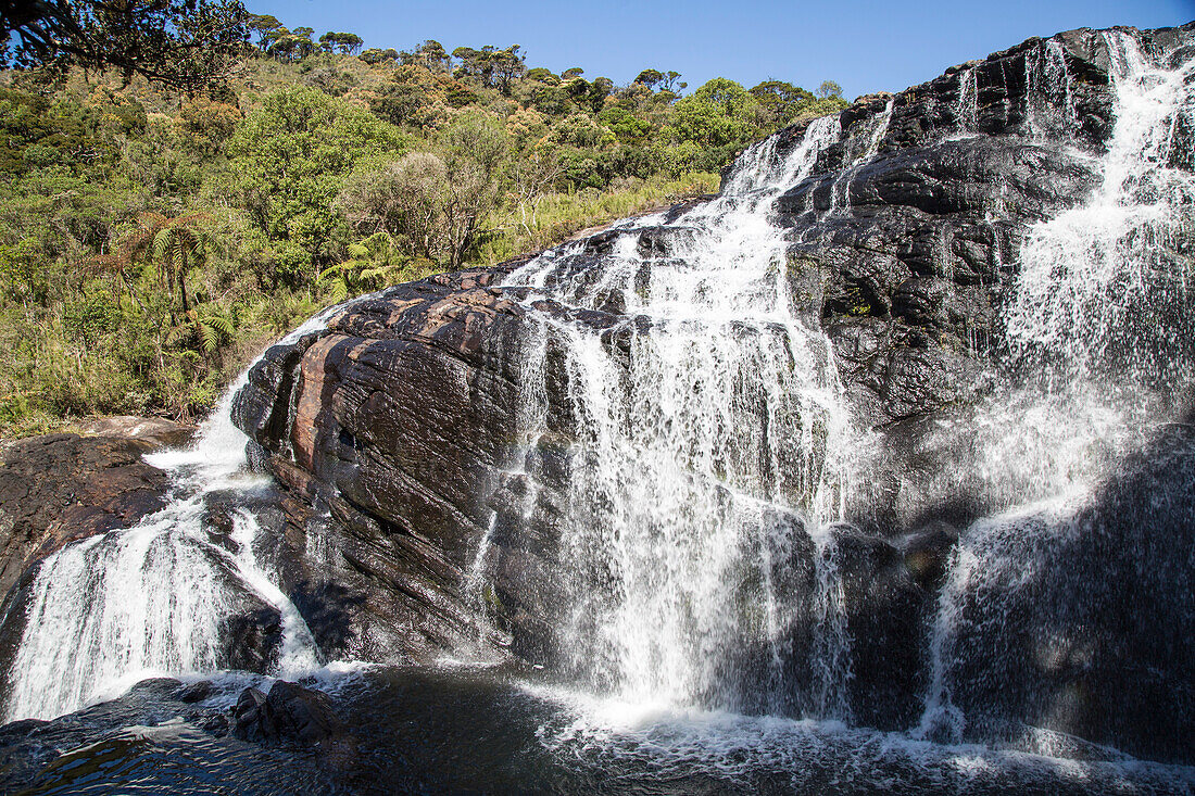 Baker's Falls Wasserfall, Horton Plains Nationalpark, Zentralprovinz, Sri Lanka, Asien