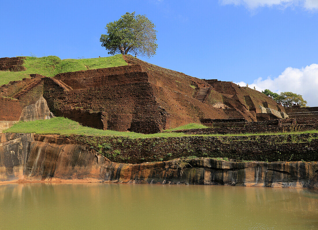 Buildings of rock palace fortress on rock summit, Sigiriya, Central Province, Sri Lanka, Asia