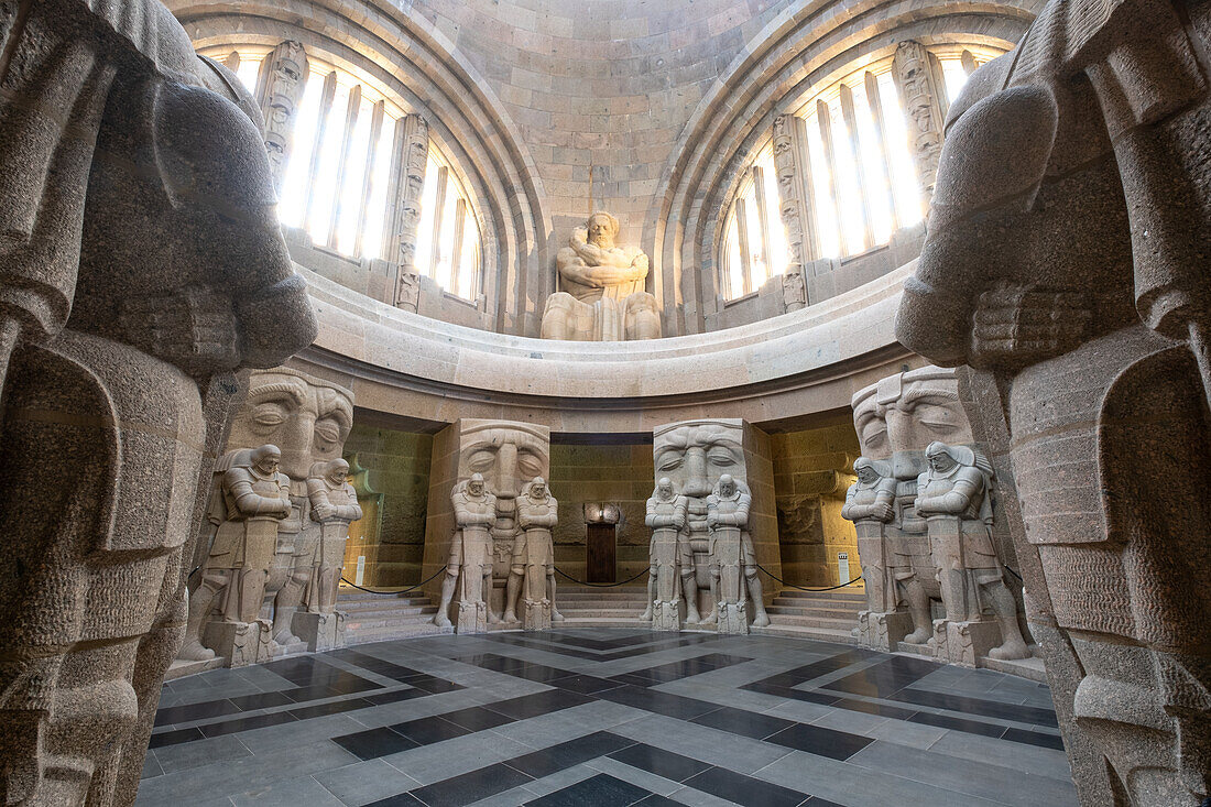  View of the death guards in the crypt in the Hall of Fame in the Battle of the Nations Monument, Leipzig, Saxony, Germany, Europe 