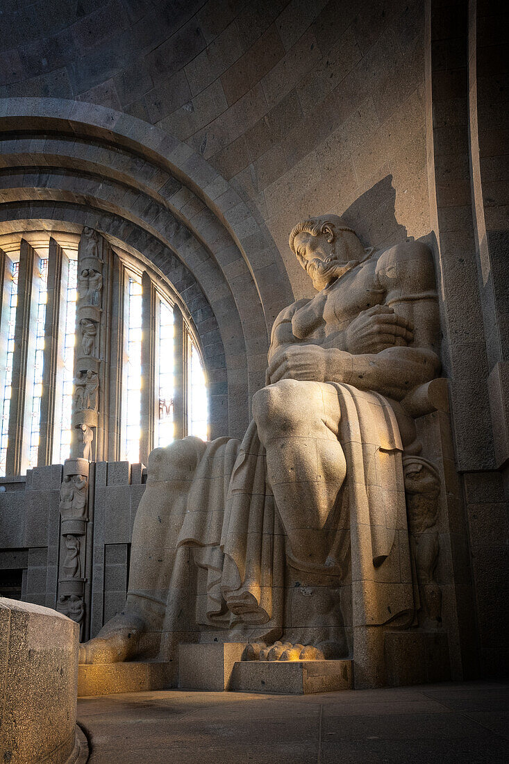  View of the virtuous figure of sacrifice in the Hall of Fame, Monument to the Battle of the Nations, Leipzig, Saxony, Germany, Europe 