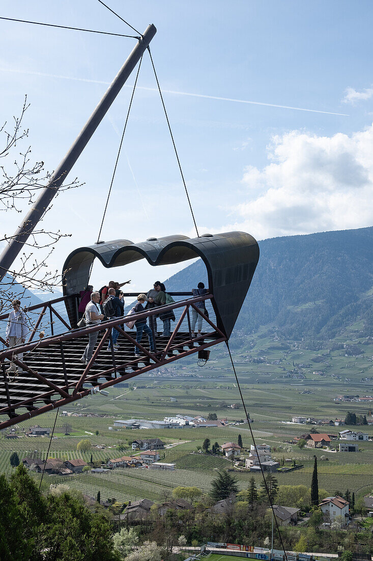  Viewing platform in the gardens of Trauttmansdorff Castle, Merano, South Tyrol, Italy, Europe 