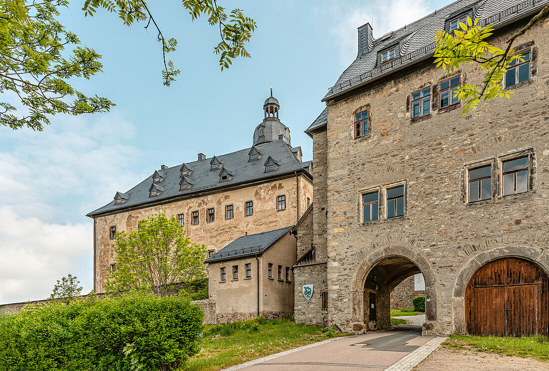 Eingang zum Schloss Frauenstein, Sachsen, Deutschland