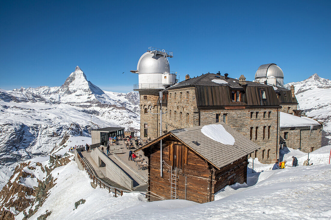 Observatorium Gornergrat und Matterhorn, Zermatt, Monte Rosa, Matterhorn, Alpen, Wallis, Schweiz, Helvetia, Eidgenossenschaft, Europa
