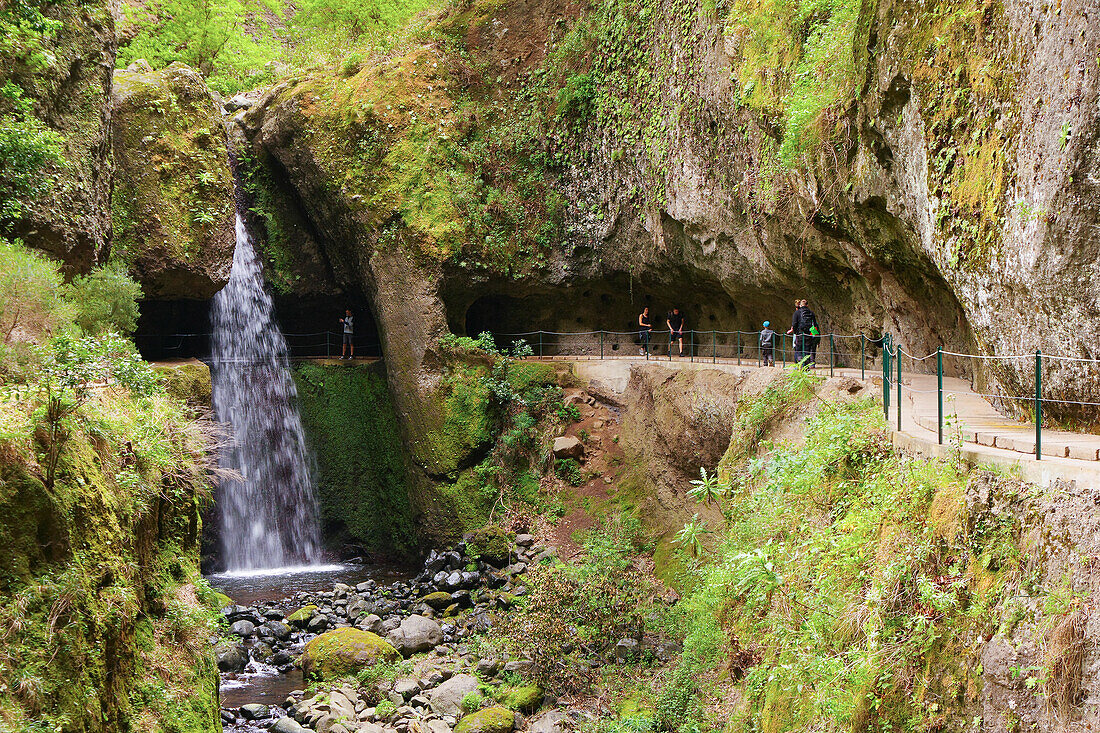 Wasserfall, Wanderung an den Levadas bei Ponta del Sol, Madeira, Portugal, Europa