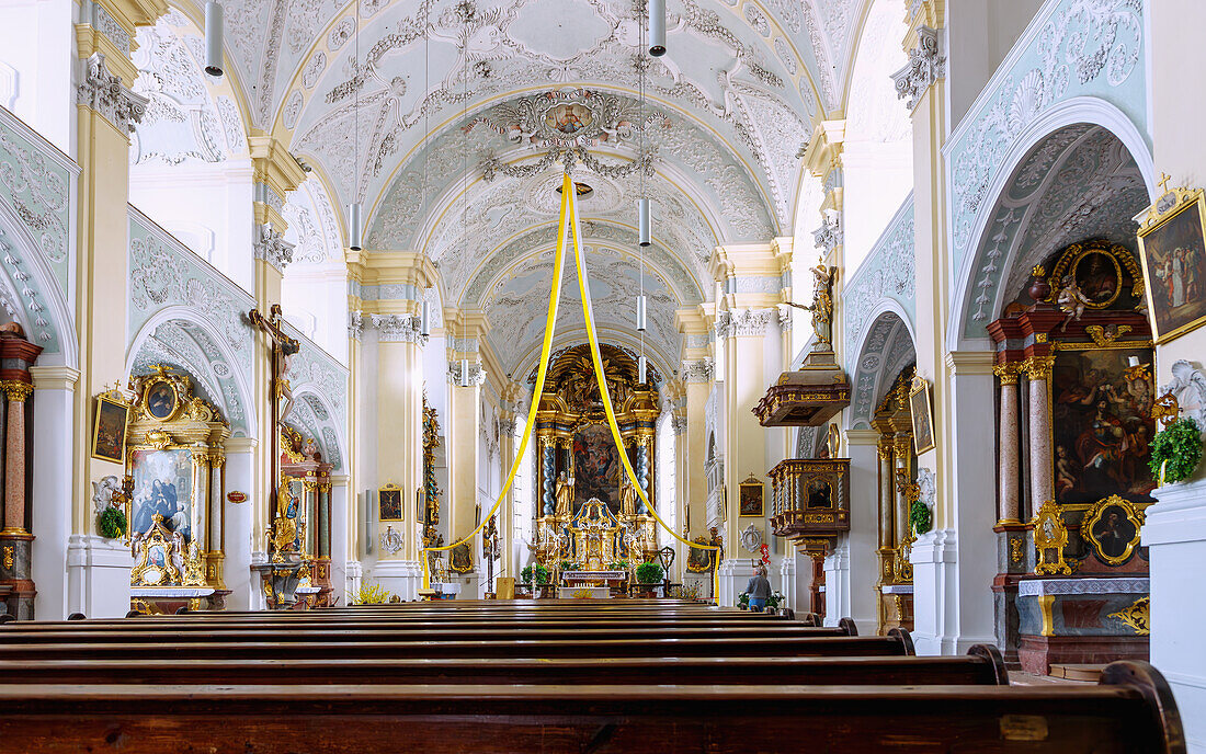  Baroque interior of the monastery church of St. Michael, the former Benedictine abbey in the village of Attel near Wasserburg am Inn in Upper Bavaria in Germany 