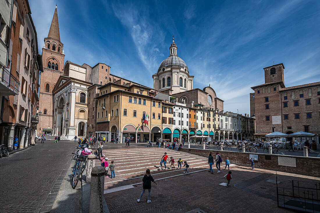  at Piazza delle Erbe, Church Basilica of Sant&#39;Andrea, City of Mantua, Province of Mantua, Mantova, on the River Mincio, Lombardy, Italy, Europe 