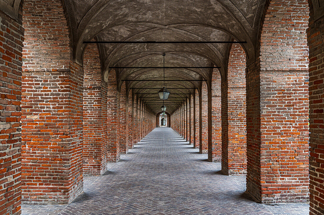 Degli Antichi Gallerie, Sabbioneta, italienische Renaissancestadt in der Poebene zwischen Parma und Mantua, Provinz Mantua, Lombardei, Italien, Europa