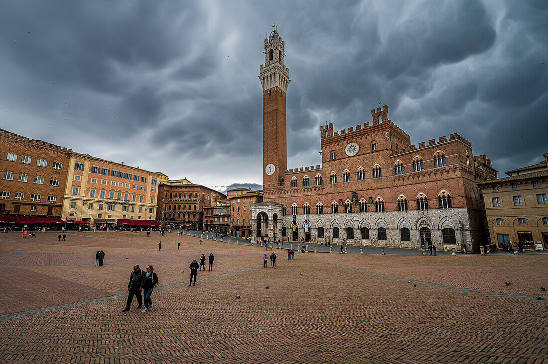  Torre Del Mangia Tower, Town Hall Palazzo Pubblico, Piazza Del Campo, Siena, Tuscany Region, Italy, Europe 