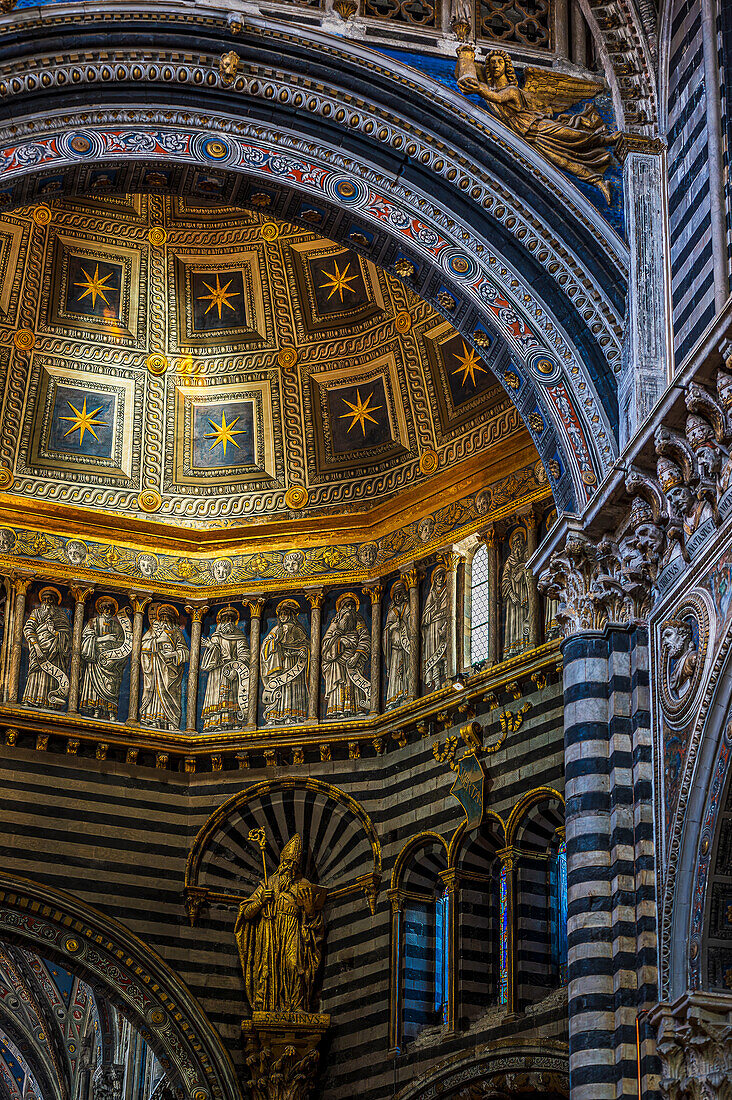 Verzierungen in der Kuppel und Bogen im Dom Cattedrale Metropolitana di Santa Maria Assunta, Siena, Region Toskana, Italien, Europa