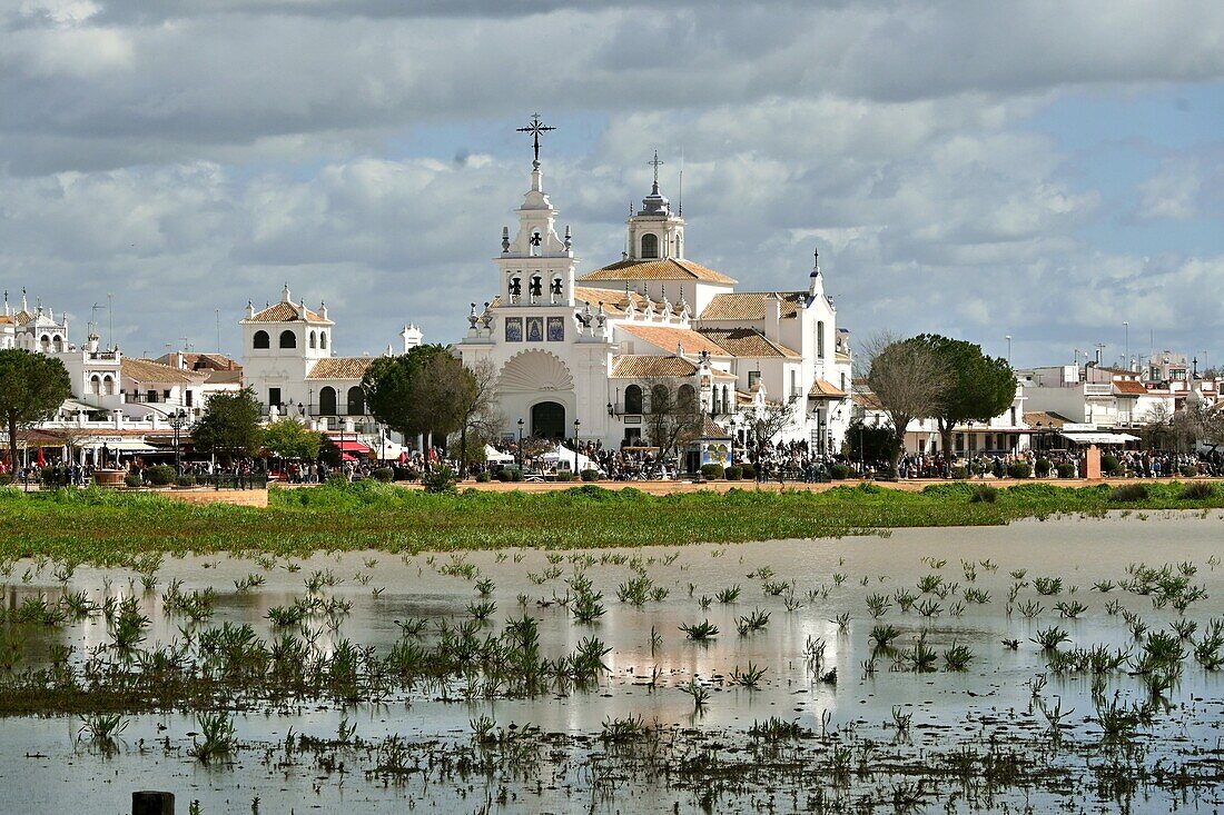  Pilgrimage church of El Rocio in Donana National Park, Andalusia, Spain 