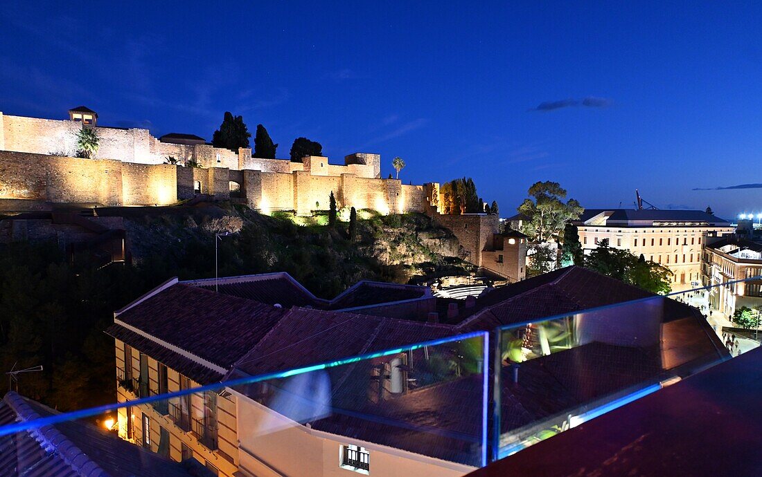  Alcazaba in the evening, Malaga, Andalusia, Spain 