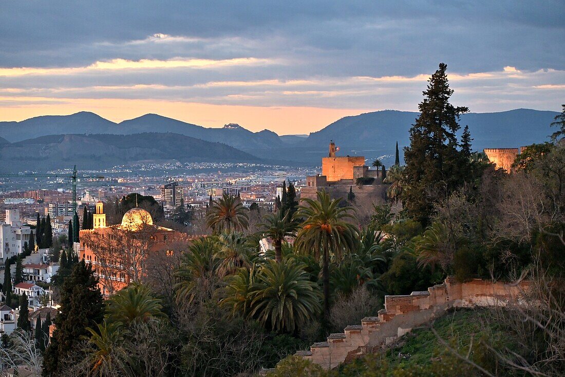  View of the Alhambra west side, Granada, Andalusia, Spain 