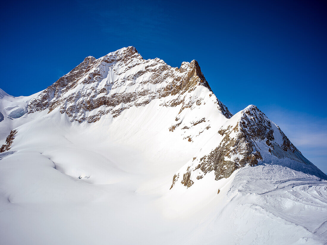Blick vom Jungfraujoch-Plateau auf die Jungfrau, Alpen, Wengen, Grindelwald, Kanton Bern, Bern, Wallis, Schweiz, Europa