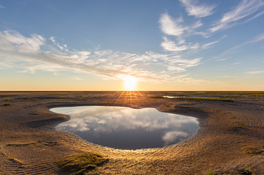  Evening atmosphere in the mudflats, Wadden Sea National Park, North Friesland, Schleswig-Holstein, Germany 