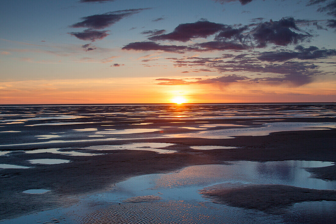  Evening atmosphere in the mudflats, Wadden Sea National Park, North Friesland, Schleswig-Holstein, Germany 