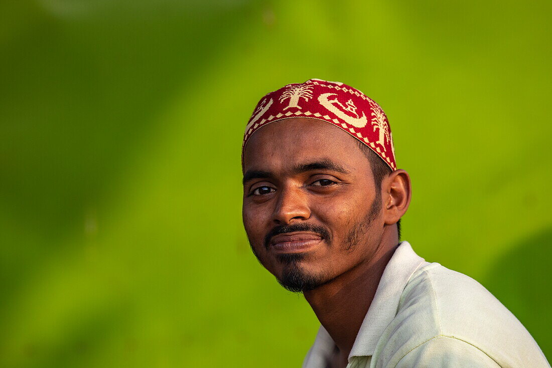  Portrait of a man wearing a taqiyah cap, Chandpur, Chandpur District, Bangladesh, Asia 