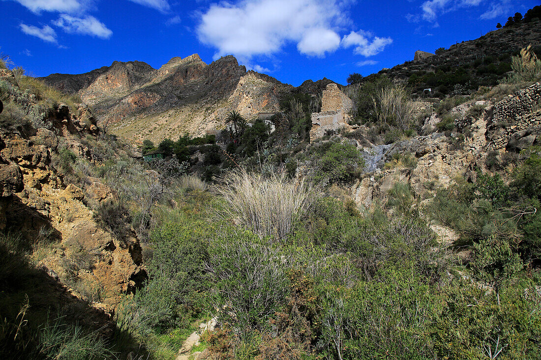 Countryside landscape, near Huebro, Ruta del Agua, Sierra Alhamilla mountains, Nijar, Almeria, Spain