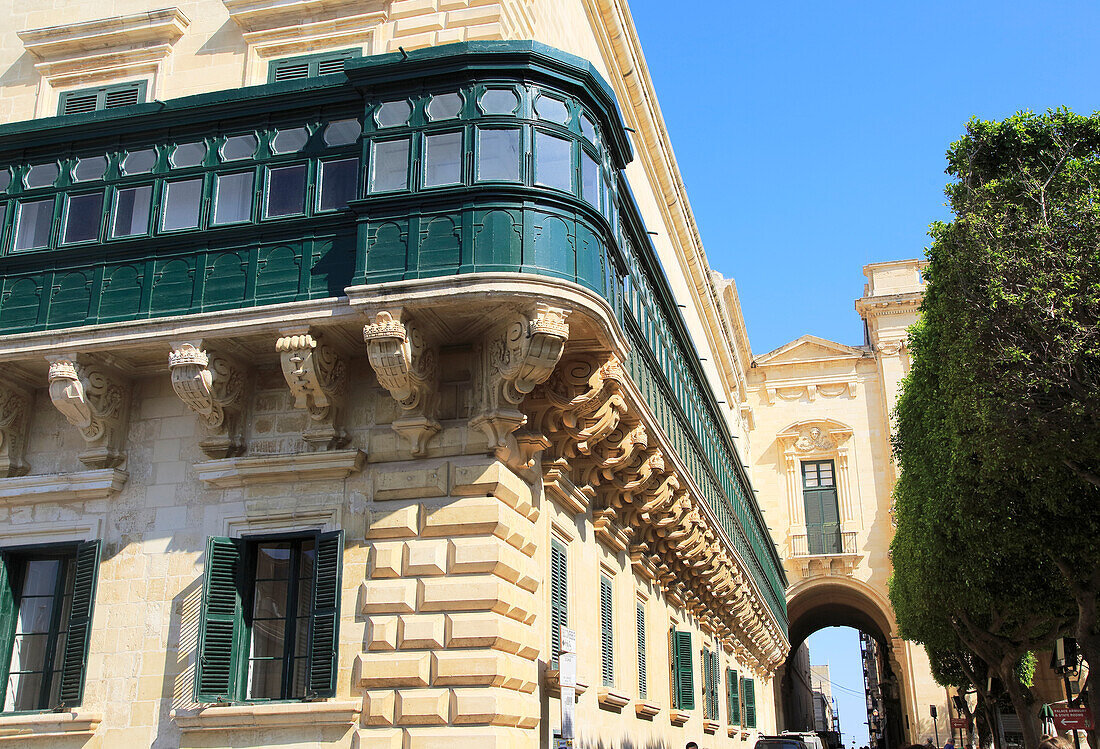 Balcony running along side of Grand Master's Palace building in Valletta, Malta