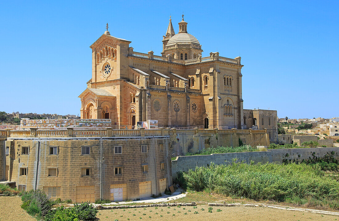 Romanesque architecture of basilica church, Ta Pinu, Gozo, Malta national pilgrimage shrine to Virgin Mary