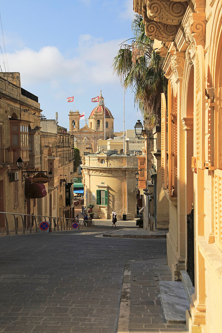 Domed roof of basilica St George church in town centre of Victoria Rabat, Gozo, Malta