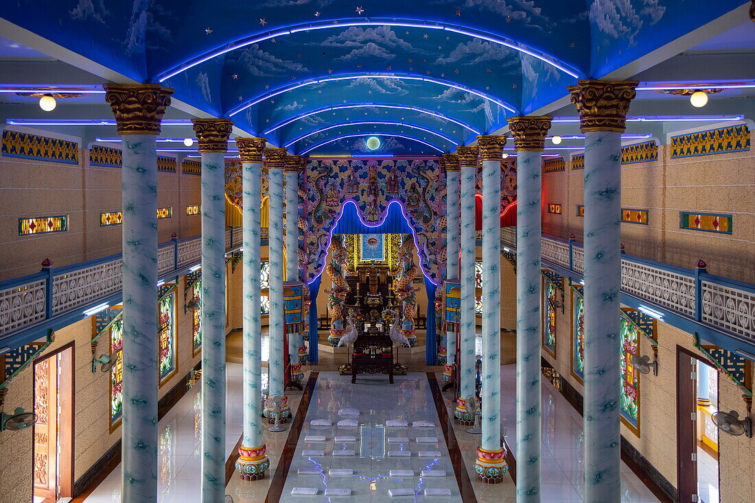  Interior view of the Cao Dai Temple, Tan Chau (Tân Châu), An Giang, Vietnam, Asia 