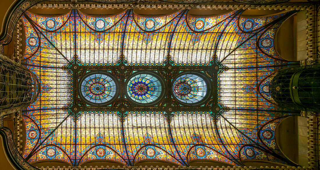 Stained glass Tiffany ceiling designed by Jacques Gruber,  Gran Hotel Ciudad de México, Mexico City, Mexico