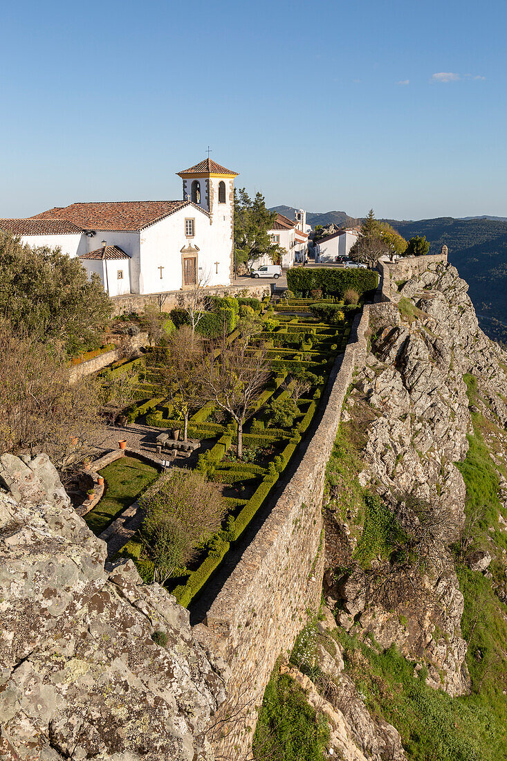 Formal garden historic castle medieval village of Marvão, Portalegre district, Alto Alentejo, Portugal, Southern Europe