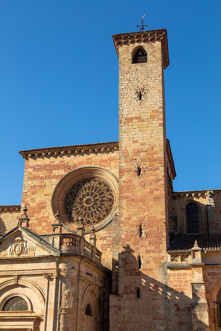 Bullet holes  from Civil War on tower around former sniper positions, cathedral church, Siguenza, Guadalajara province, Spain