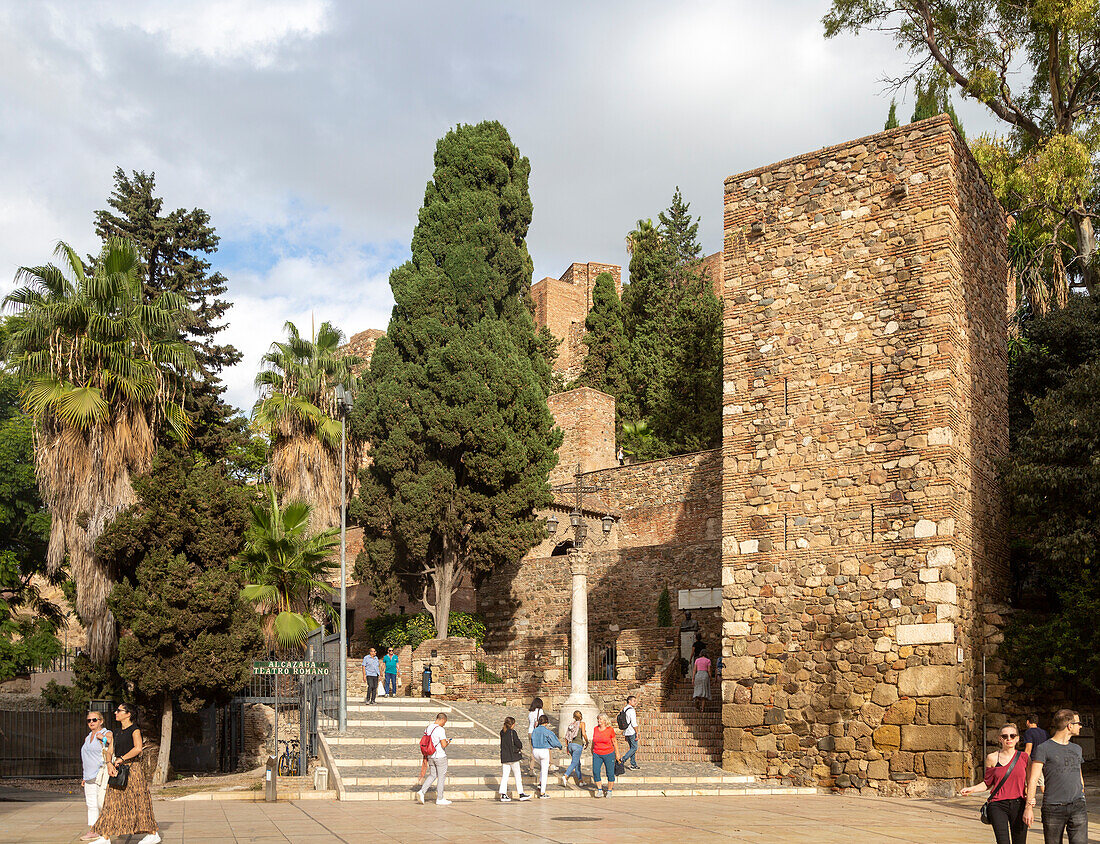 Historische Mauern, maurischer Festungspalast Alcazaba, Malaga, Andalusien, Spanien