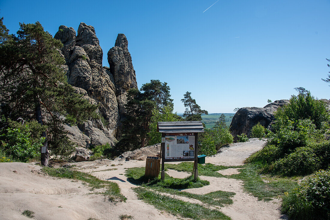 Hamburger Wappen am Wanderweg Löbbeckestieg im Harz, Kammweg führt über die Teufelsmauer, Timmenrode, Sachsen-Anhalt, Deutschland