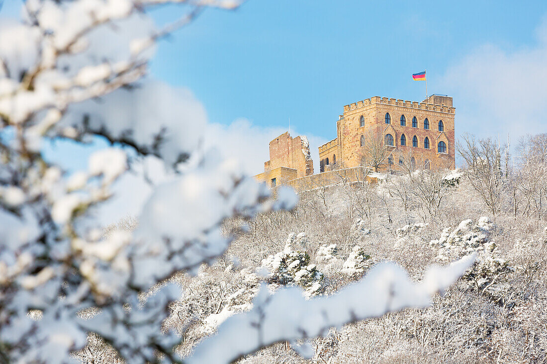  The Hambach Castle in the snow, Neustadt an der Weinstraße, Rhineland-Palatinate, Germany 