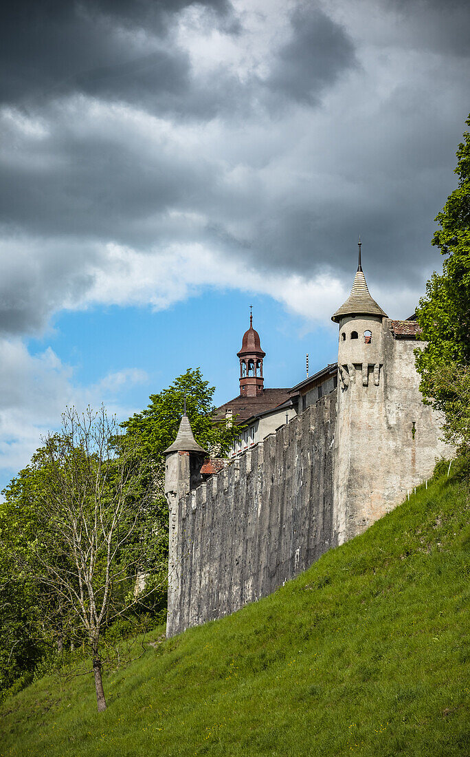  Gruyeres Castle in the small town of Gruyeres in the canton of Fribourg, Switzerland 