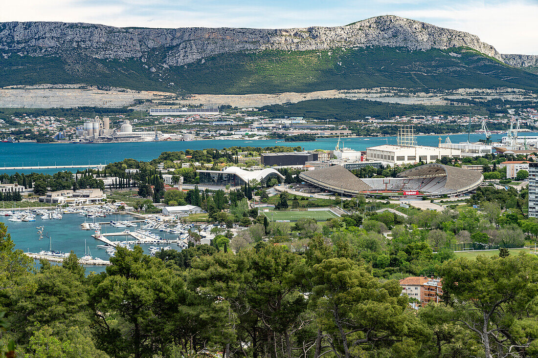  View from Marjan to Poljud Stadium and Marina in Split, Croatia, Europe 