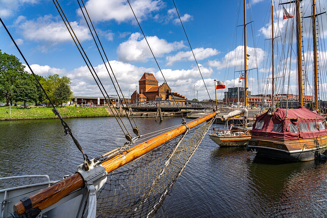  Traditional sailing ships in the museum harbor of the Hanseatic city of Lübeck, Schleswig-Holstein, Germany  