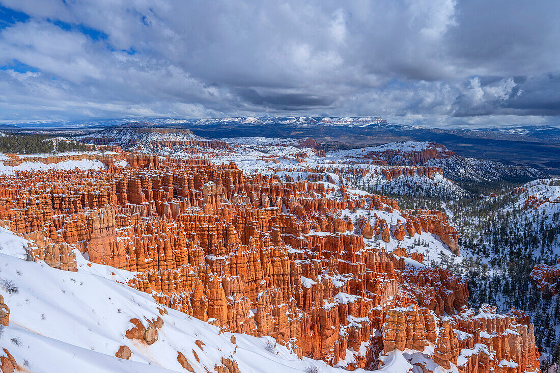 Blick in den Bryce Canyon im Winter, Bryce Canyon Nationalpark, Utah, USA, Vereinigte Staaten