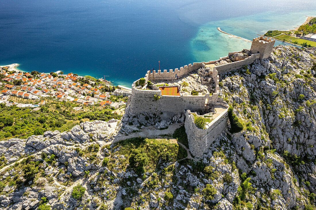  Starigrad and Omis fortress seen from the air, Croatia, Europe 