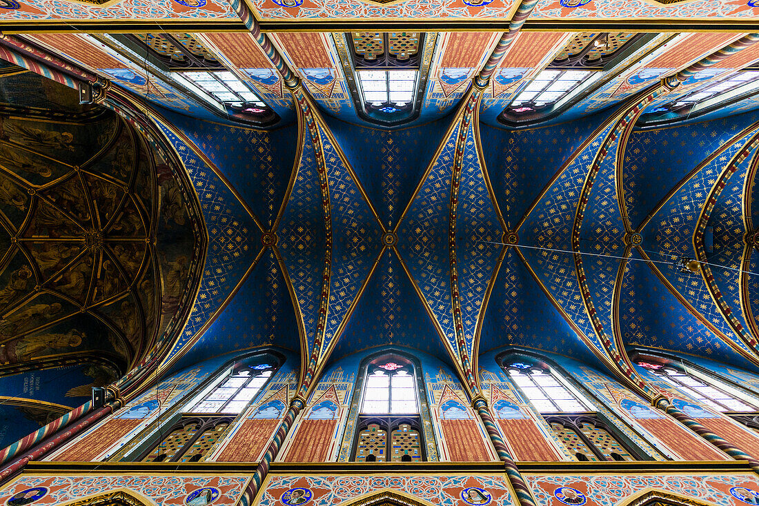 Buntes Kreuzgewölbe, Marienbasilika, Basilika St. Marien, Wallfahrtsort, Kevelaer, Niederrhein, Nordrhein-Westfalen, Deutschland