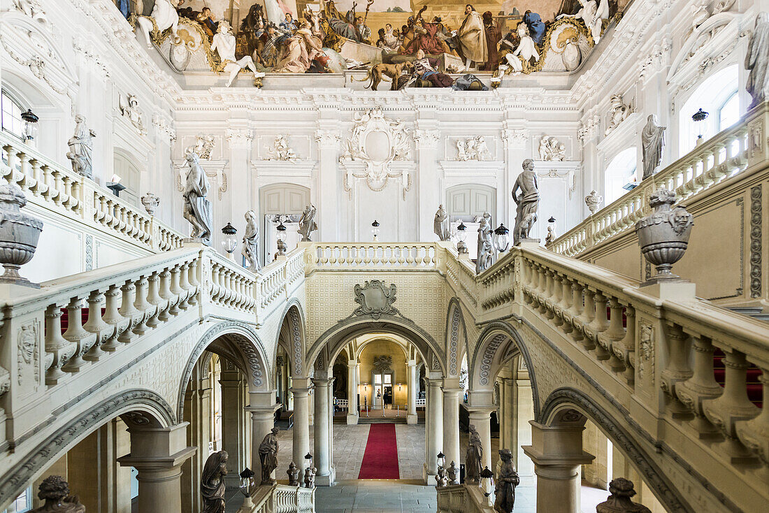  Staircase, Tiepolo, Würzburg Residence, UNESCO World Heritage Site, Würzburg, Lower Franconia, Franconia, Bavaria, Germany 