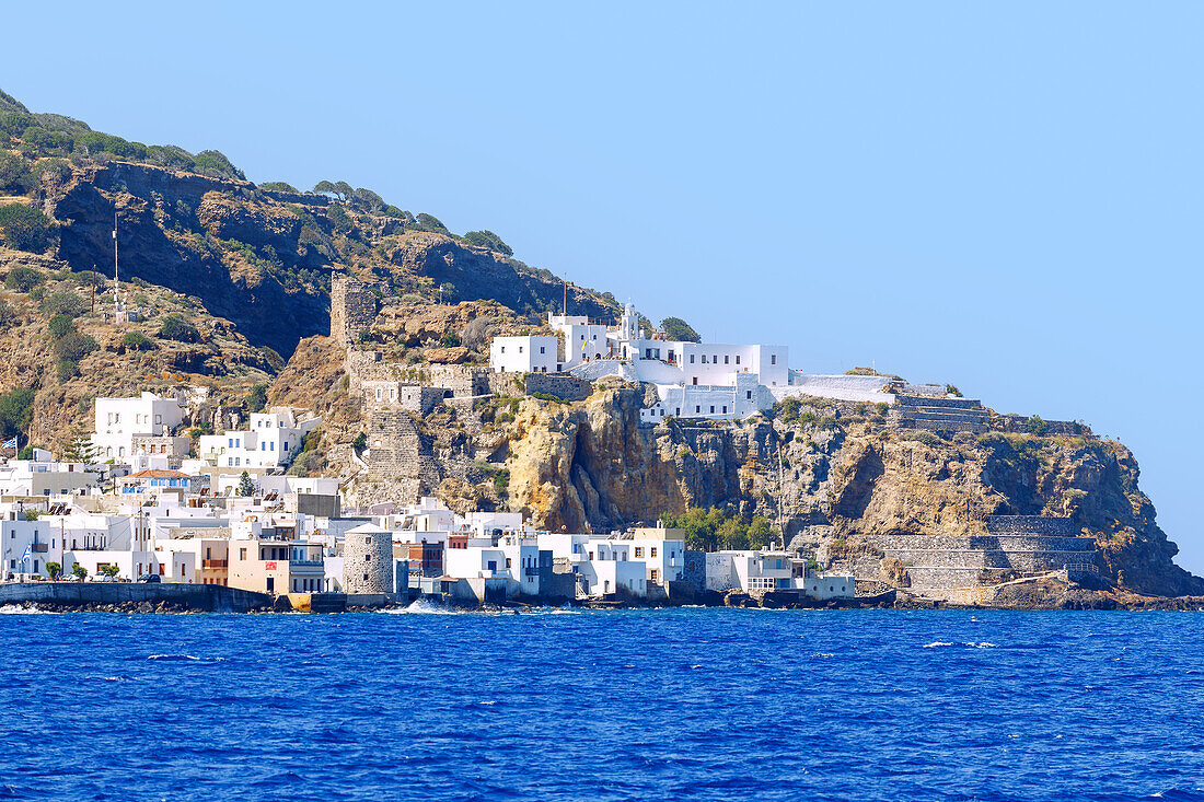  Island capital Mandráki with monastery Panagía Spilianí on the island of Nissyros (Nisyros, Nissiros, Nisiros) in Greece 